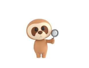 Sticker - Little Sloth character holding magnifying glass in 3d rendering.