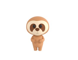 Sticker - Little Sloth character keeps both hands on belly in 3d rendering.