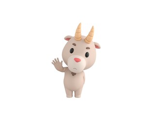 Sticker - Little Goat character raising right hand in 3d rendering.