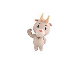 Sticker - Little Goat character raising right fist in 3d rendering.