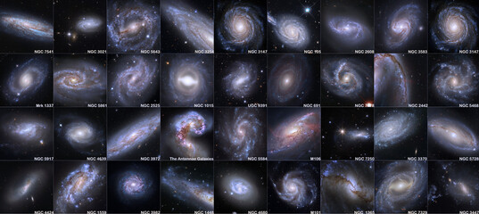 Wall Mural - spiral galaxies with catalogue number, host of cepheid variables and supernovae. elements of this pi