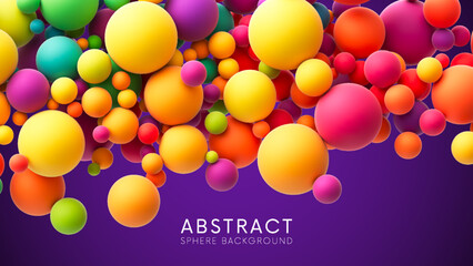 Sticker - Abstract composition with colorful random flying spheres. Colorful rainbow matte soft balls in different sizes. Vector background