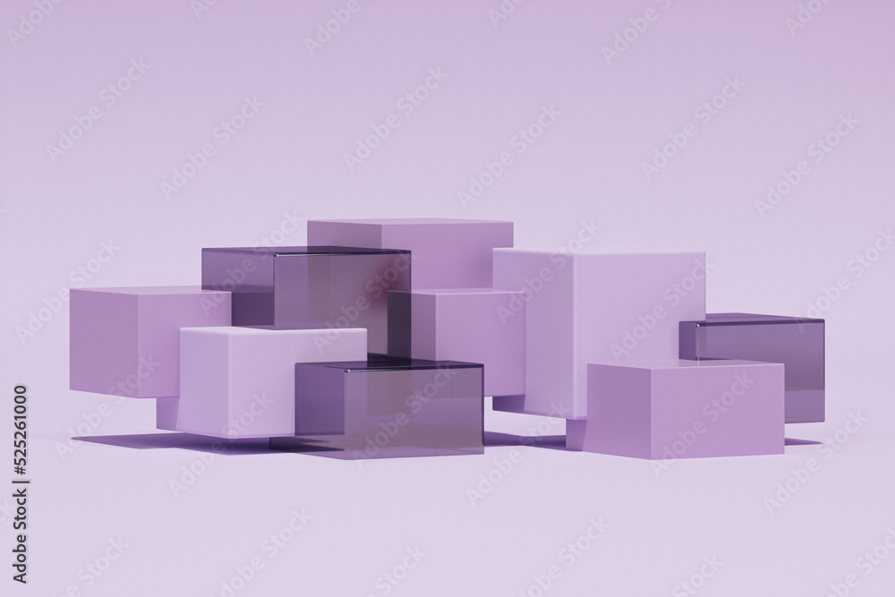 Abstract 3d render, blue and purple geometric composition, background ...