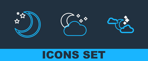 Sticker - Set line Cloud with moon and stars, Moon and icon. Vector