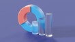 Radial and column graph in glassmorphism style on a blue isolated background 3d render