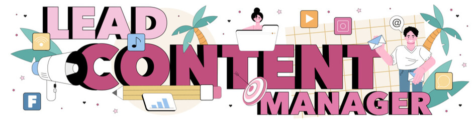Poster - lead content manager typographic header. idea of digital promotion