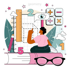 Wall Mural - Math school subject. Students studying arithmetics, algebra and geometry.