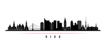 Riga Skyline Horizontal Banner. Black And White Silhouette Of Riga, Latvia. Vector Template For Your Design.