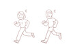 Cute and happy elderly couple are running, Hand drawn line art style vector illustration.