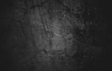Slightly Light Black Concrete Cement Texture For Background. Dark Grunge Distressed With Scratches, Scary Dark Walls Overlay