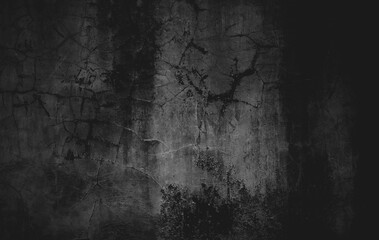 Wall Mural - Slightly light black concrete cement texture for background. Dark grunge distressed with scratches, Scary dark walls overlay