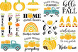 Fall Svg bundle - hello fall, welcome porch sign, farm fresh pumpkins truck. Autumn gnomes Svg cut file. Pumpkin clipart. Vector illustration isolated on white background. Farm harvest sign