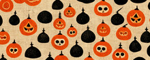 Stylish Abstract Fabric Pattern With Halloween Pumpkins