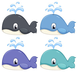 Wall Mural - Set of different cute whale cartoon characters