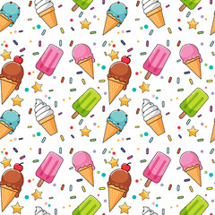 Wall Mural - Sweet ice cream seamless pattern