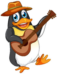 Wall Mural - Cute penguin cartoon character playing guitar