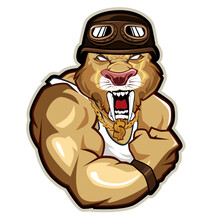 Tiger Muscle Mascot Cartoon In Vector