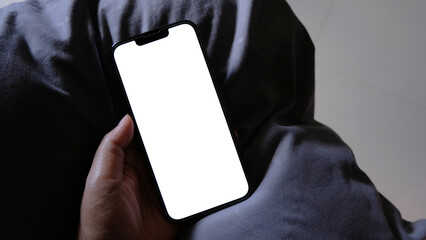 Wall Mural - smartphone mockup, phone with blank screen template. flat lay, minimalist styled.