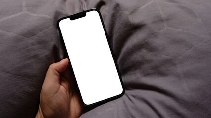 Wall Mural - smartphone mockup, phone with blank screen template. flat lay, minimalist styled.