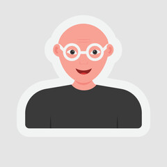 Poster - Sticker Style Bald Man Wearing Eyeglasses On Gray Background.