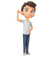 Wall Mural - Cartoon boy character pointing his finger up. 3d rendering.