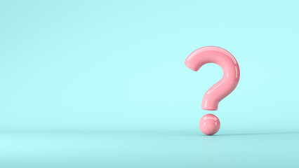 Pink question mark on a blue background. 3d render illustration.