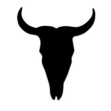 Vector Hand Drawn Doodle Sketch Cow Bull Skull Silhouette Isolated On White Background