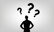 Questions, business man looking at interrogation marks.vector