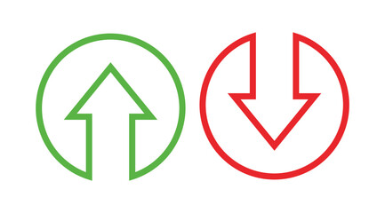 Poster - Red down green up arrow outline icon sign vector. Cryptocurrency, stock and forex investment trading analysis symbol.