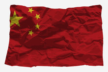 China Flag On Crumpled Paper Vector, Copy Space, Country Logo Concept, Flag With Wrinkled Texture Paper