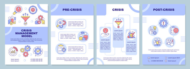 Crisis communication purple brochure template. Leaflet design with linear icons. Editable 4 vector layouts for presentation, annual reports. Arial-Black, Myriad Pro-Regular fonts used