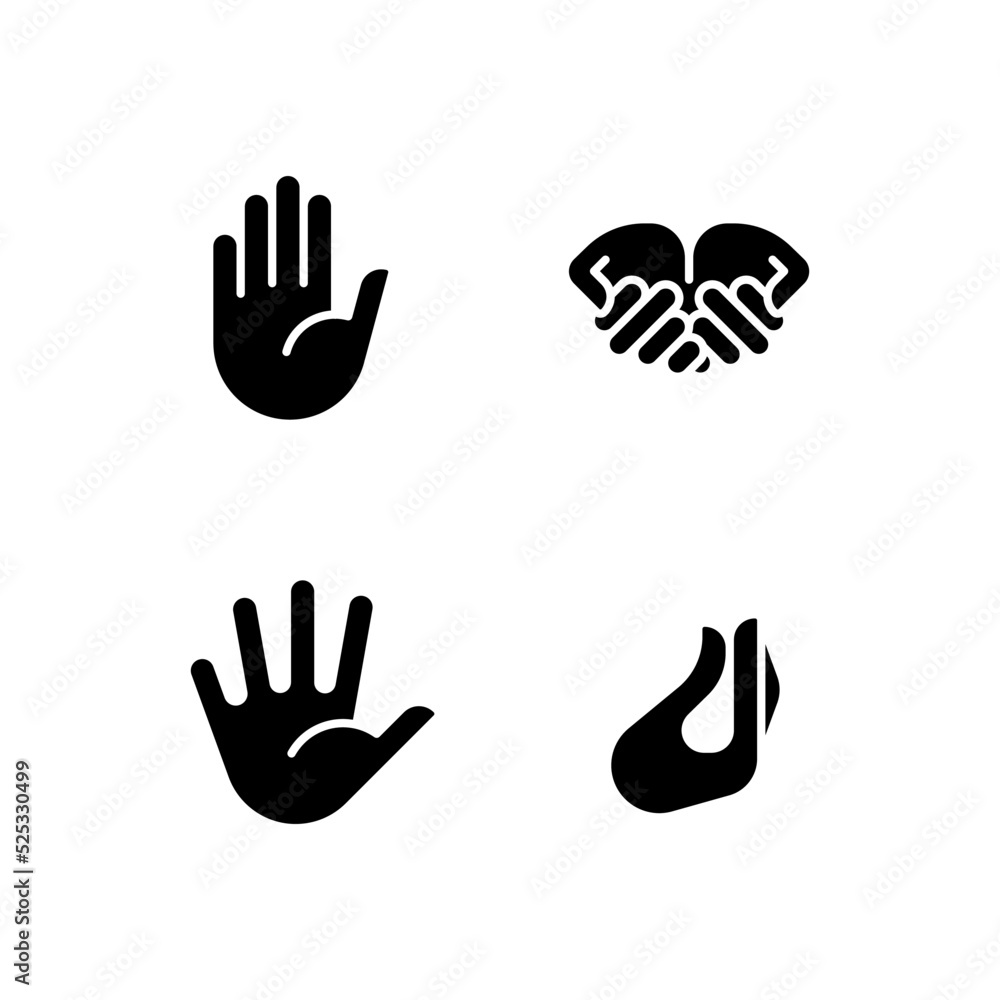 Conveying information by gestures black glyph icons set on white space ...