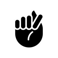 Sticker - Fig sign black glyph icon. Offensive hand gesture. Obscene non verbal communication. Denied request. Silhouette symbol on white space. Solid pictogram. Vector isolated illustration