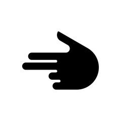 Poster - Finger gun black glyph icon. Children imagination. Flirting sign style. Hand gesture. Imitating handgun. Silhouette symbol on white space. Solid pictogram. Vector isolated illustration