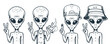 Aliens UFO stickers vintage monochrome