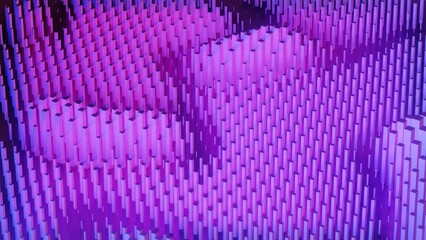 Wall Mural - Wave pattern with blocks in pink with blue lights, 3d animation