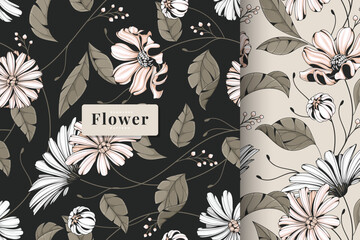 Poster - hand drawn vintage Daisy Seamless Pattern