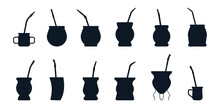 Vector Flat Icon Illustration Of An Argentinian Mate Tea Drink Set. Argentine Mate Tea Drink
