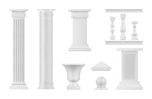 Antique Architectural Elements White Columns Set Realistic Vector Classical Marble Pillars