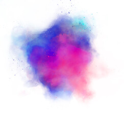 Sticker - Blue purple green and pink Powder Dust Explosion Isolated on White Background. Abstract hand drawn watercolor stains background. Multi color powder explosion on white background.	
