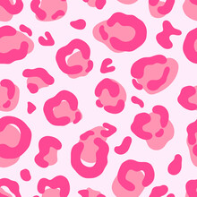 Animal Print, Pink Leopard, Vector Seamless Pattern In The Style Of Doodles, Hand Drawn