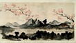 © Zaleman - Spring landscape with sakura and mountains oriental art