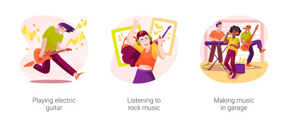 Poster - Rock music isolated cartoon vector illustration set