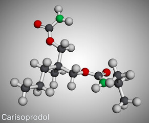 Sticker - Carisoprodol molecule. It is muscle relaxant, used in painful musculoskeletal conditions. Molecular model. 3D rendering