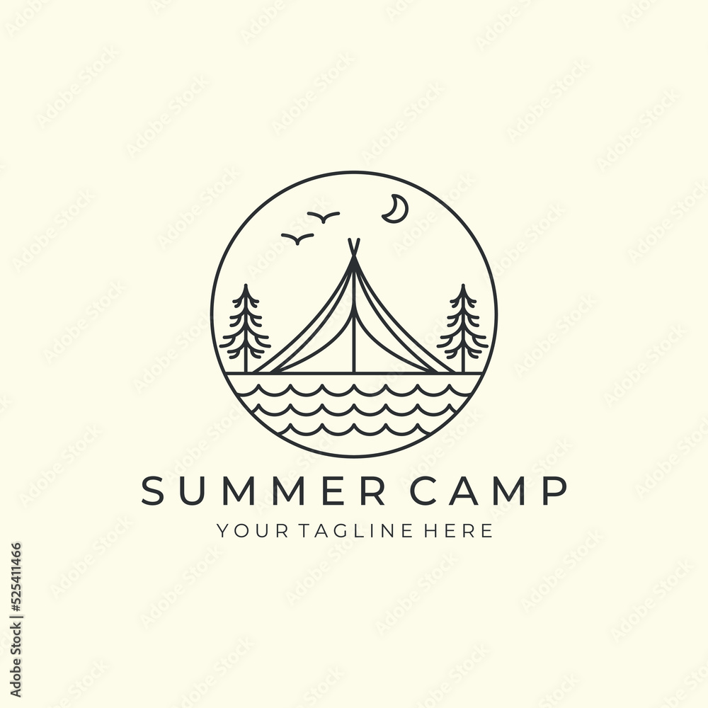 camp with linear and emblem style logo vector illustration. tent ...