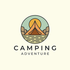 Wall Mural - camping with vintage color logo vector illustration. tent, mountain adventure icon template design