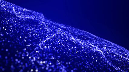 Wall Mural - abstract bg with blue magic glitters fly in air and form beautiful swirls. sparkles float in viscous