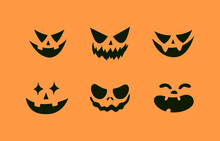 Cute Scary Halloween Faces For Jack Pumpkin Stencils. Halloween Faces For Jack Pumpkin Stencils. Evil Pumpkin's Eyes And Mouths. Spooky Creepy Funny Lantern Head Stencils