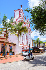 Sticker - colorful town of guatape in antioquia district, colombia.