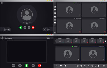 Wall Mural - videocall interface, video call screen or conference chat ui template, vector overlay. videocall dis